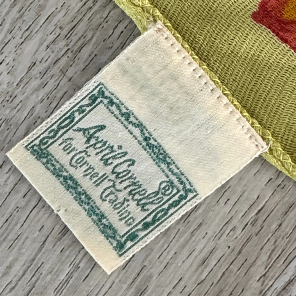Vintage April Cornell Floral Scarf Lime Green Flower Border 40x40 Large